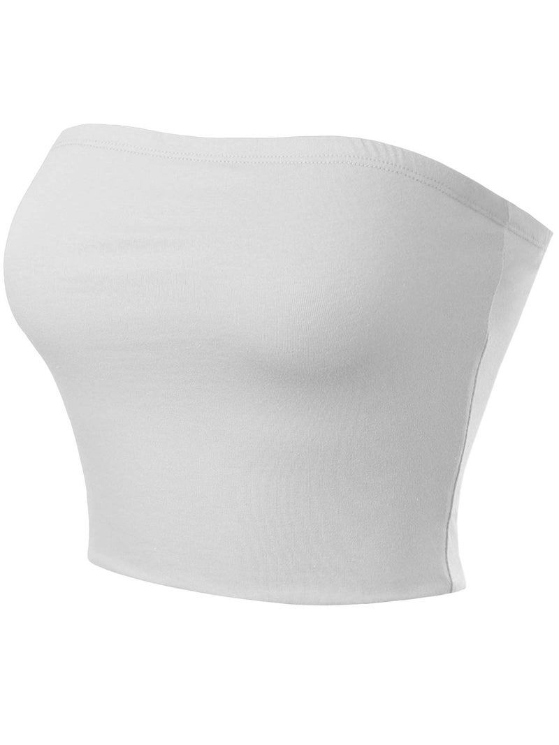 MixMatchy Women's Strapless Tube Tops Basic Bandeau Crop Sleeveless Backless Casual Sexy Going Out Summer 2025 White M - Image 2